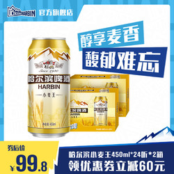 HARBIN 哈尔滨啤酒 小麦王450ml*24听*2箱整箱包邮价多少钱？