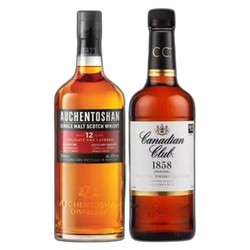 AUCHENTOSHAN 欧肯特轩 12年  单一麦芽威士忌 700ml   加拿大俱乐部 40度 调配威士忌 750ml 两瓶组合装价格多少钱？