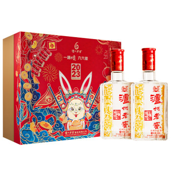 52度泸州老窖（LUZHOULAOJIAO）六年窖头曲 浓香型白酒52度500ml2瓶 瑞兔呈祥礼盒 节日送礼行情价多少