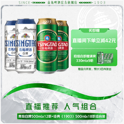 TSINGTAO 青岛啤酒 白啤500ml*12听 经典500ml*18听酿造拼团价多少钱？